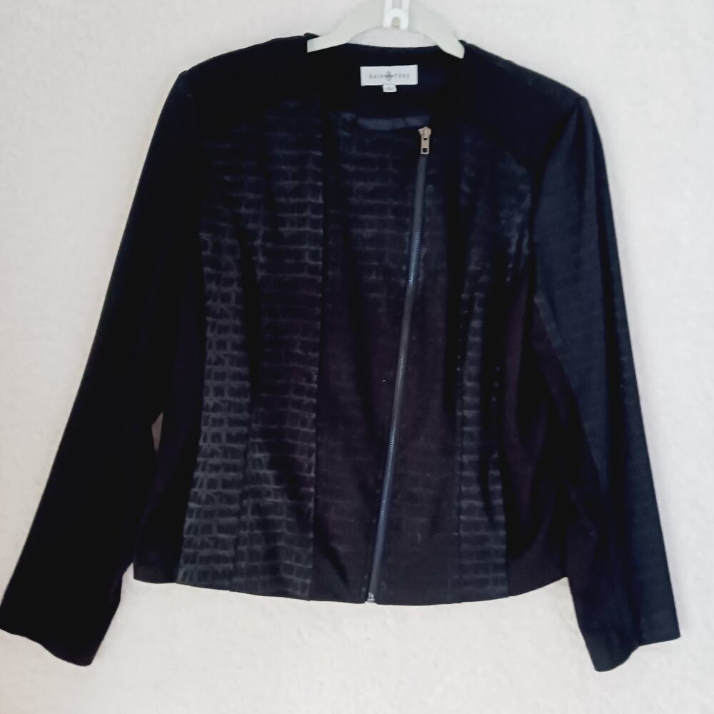 Jacket Women Kate Rosy Black Zipper Pockets Long Sleeve Textured Lined Size L